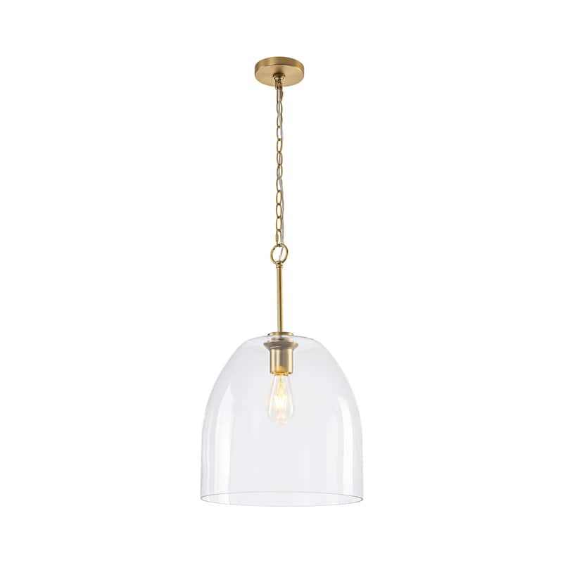1-Light 14.6" Modern Brushed Brass Bell-Shaped Dome Clear Glass Pendant Light for Kitchen Island