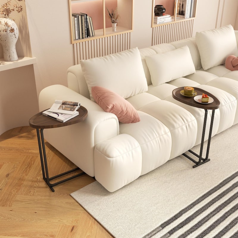 Sofa and Bedside C-Shaped Side Table, Wood C-Shaped End Table with Metal Frame Slide for Bedroom Living Room