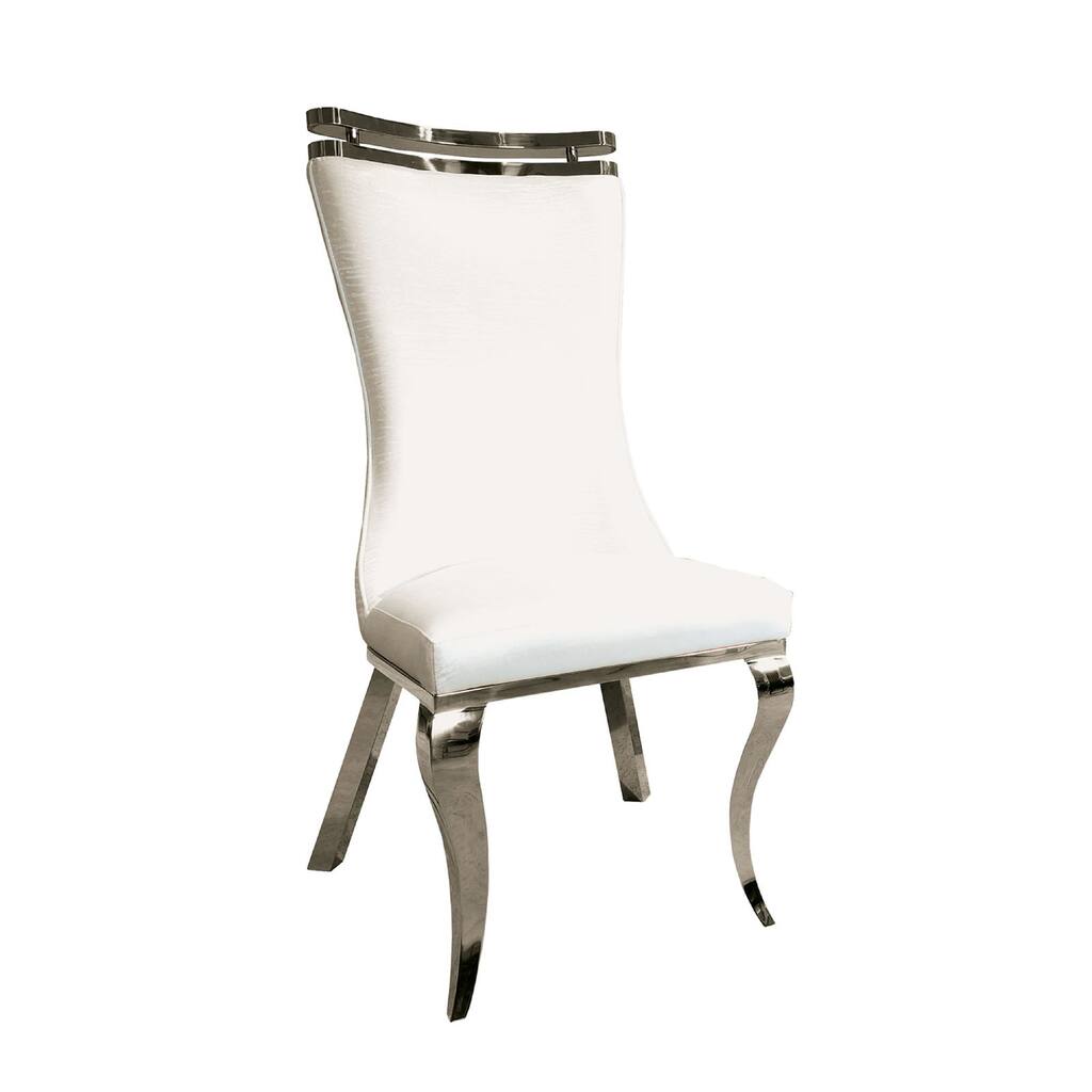 Bedy Dining Side Chair Set of 2, Textured White Velvet, Silver Saber Legs