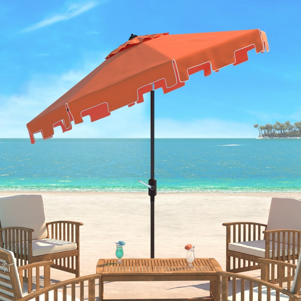 SAFAVIEH Sinica Aluminum Tilt And Crank 9-Foot Crank Market Patio Umbrella with Flap