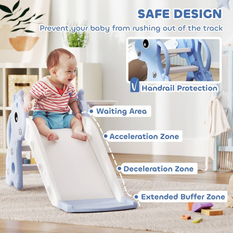 HDPE Kids Outdoor Slide with Ladder and Hoop for Playroom, Living Room and Nursery Room - 41.7" L x 20.3" W x 20.5" H