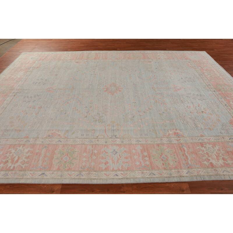 Hand Knotted Oriental 100% Wool Carpet Transitional All-Over Navy Blue & Blues Oushak Area Rug - 12' 0'' X 9' 0''