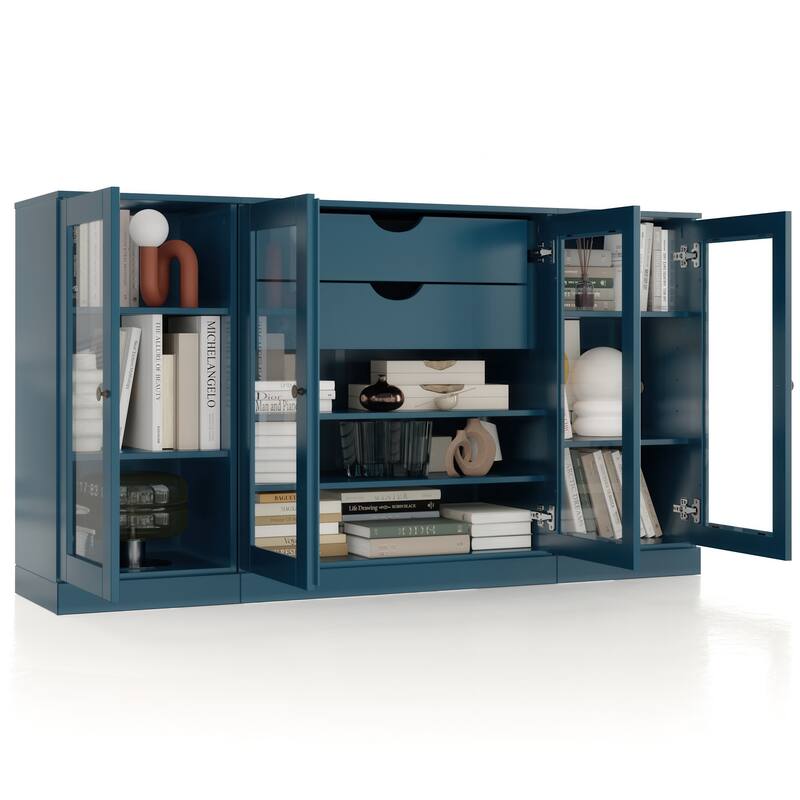 Palace Imports 100% Solid Wood 65" Sideboard with Clear Glass Doors, 2-Drawers and Adjustable Shelves