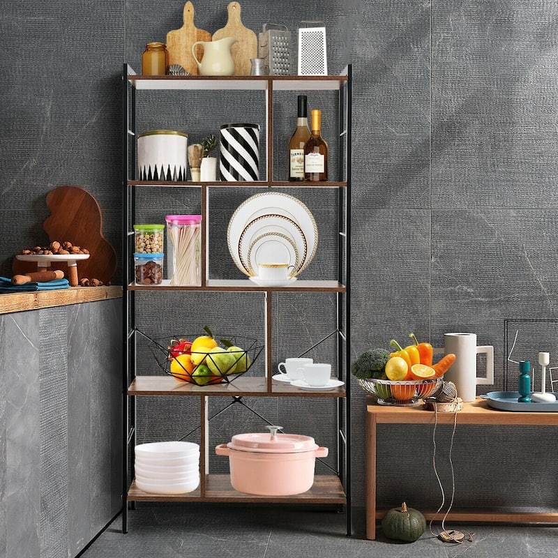4-Tier Industrial Bookshelf Floor Standing Storage Rack Large Storage - 29" x 12" x 61" (L x W x H)