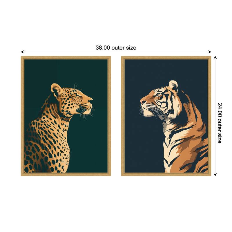 Kate and Laurel Gold Emerald Leopard Navy Tiger 2 Piece Framed Canvas Wall Art Set by The Creative Bunch Studio