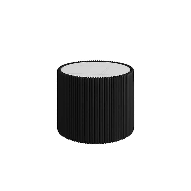 Small Coffee Table End Table for Living Room, Luxury Round Leather Accent Tables, Modern Circle Center Tables with Marble Top - Black,marble-17.71"