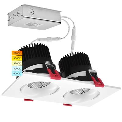 Luxrite Double Head Adjustable LED Recessed Lights 24W 5 Color Selectable 1400lm Dimmable Wet Rated IC Rated ETL Listed