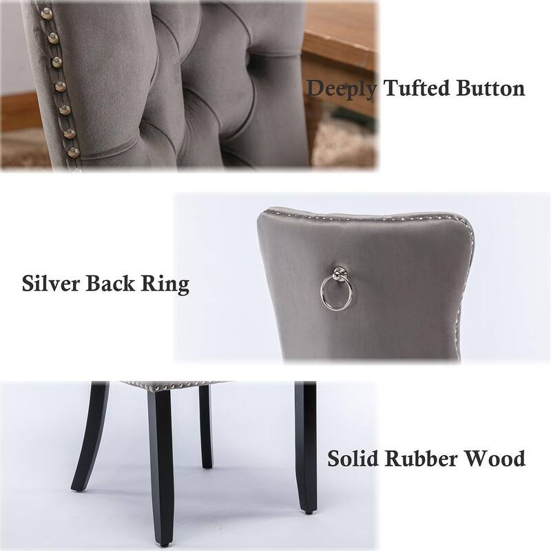 Set of 2 Velvet Dining Chairs,Tufted Solid Wood Armless Chairs Accent Chair with Nailhead Trim and Back Ring Pull