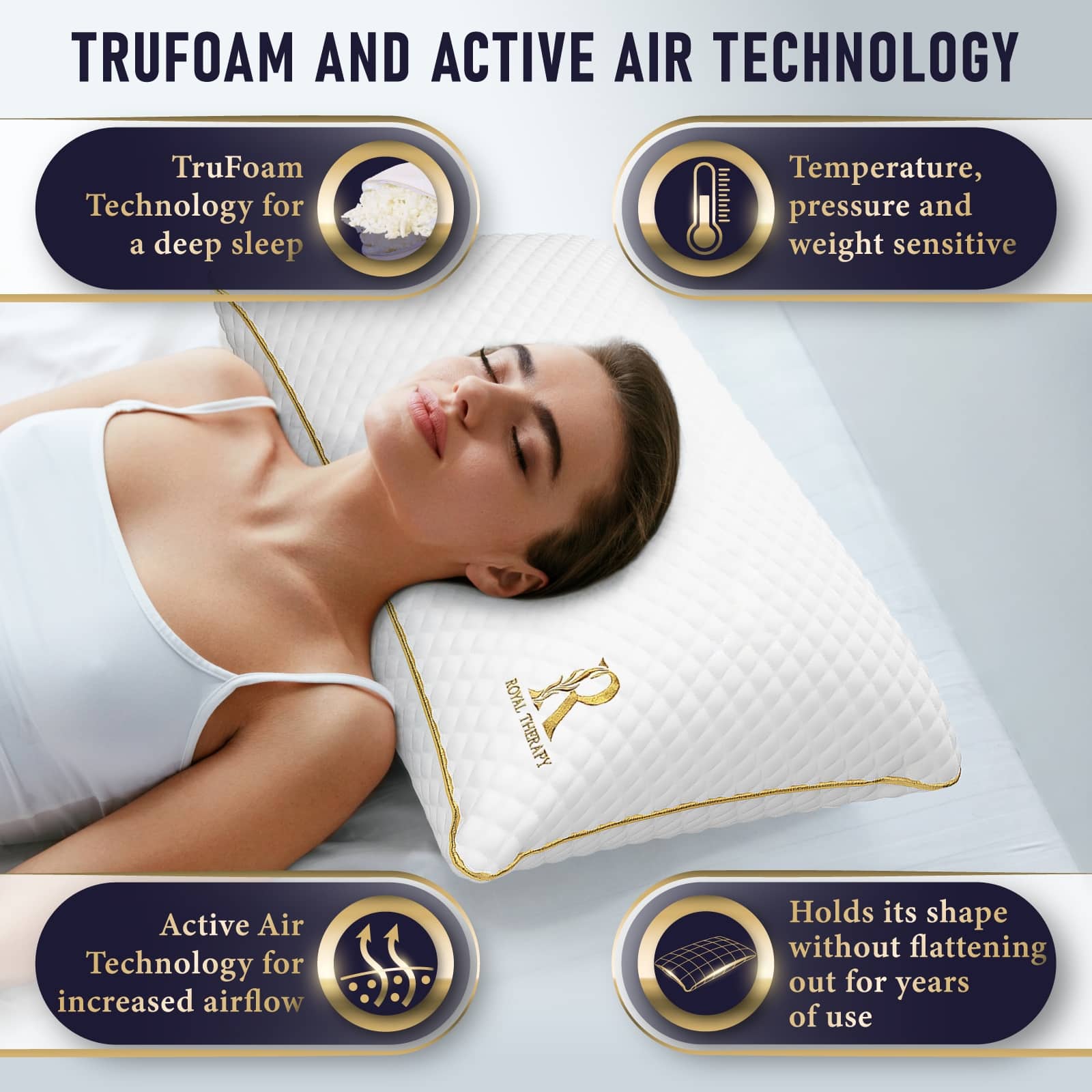 ROYAL THERAPY Memory Foam Pillow, Shredded Bed Pillow for Neck & Shoulder Support, Orthopedic