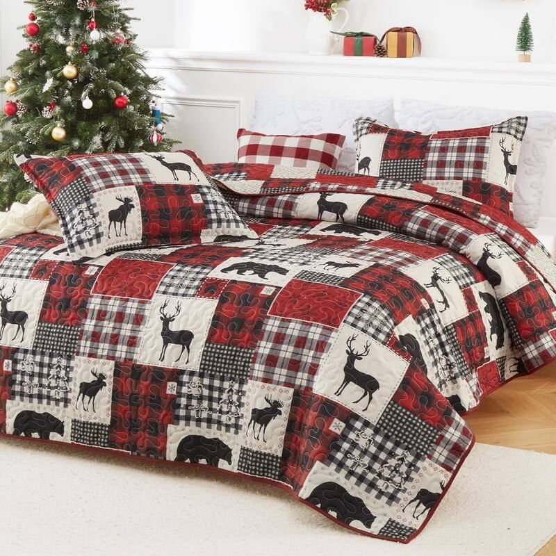 Christmas Soft Quilts Coverlet Bed Set with Pillow Shams, Bedding Set - Queen