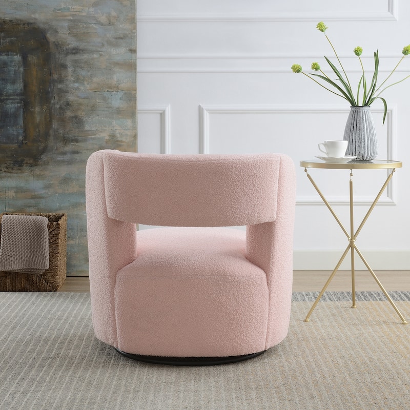 Swivel Barrel Chair with Soft Teddy Fabric, Comfy Round Accent Chair for Living Room