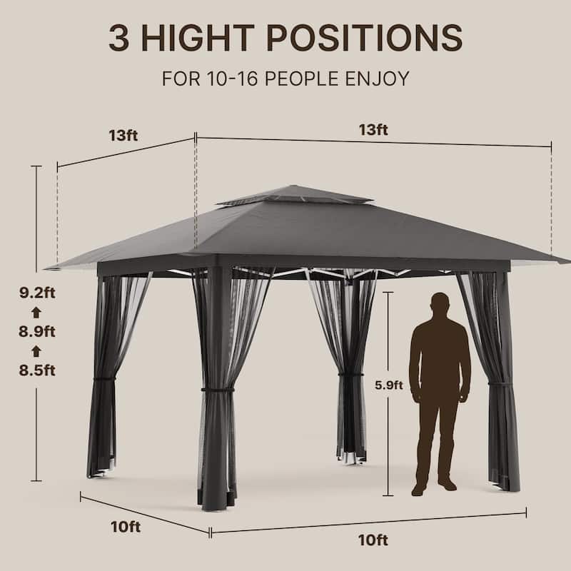 11 x 11 / 13 x 13 Pop Up Gazebo Tent with Mosquito Netting, Outdoor Canopy Tent