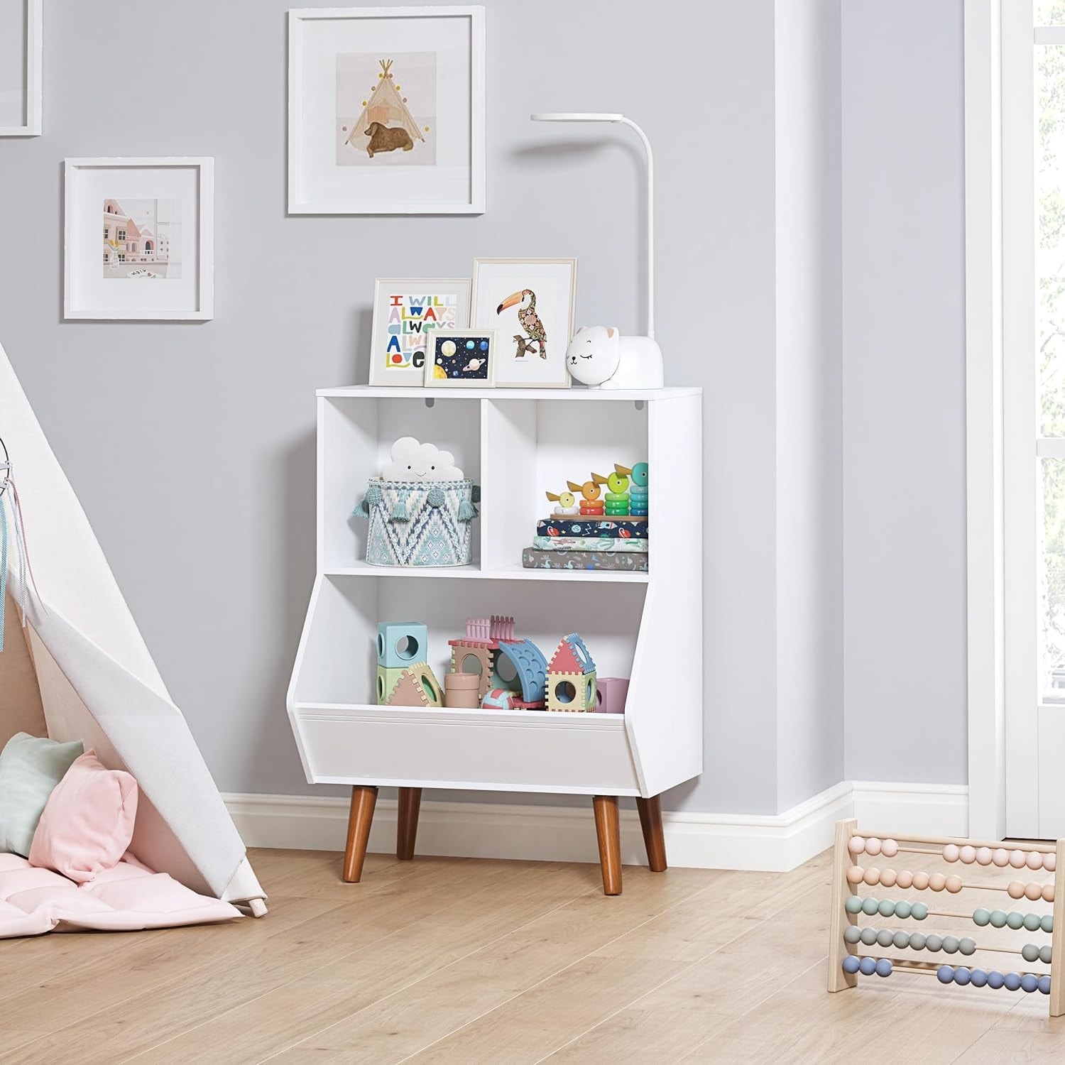 COSTARS Toy Storage Organizer, Kids Bookshelf and Toy Storage with Legs, 3 Cube Storage Organizer