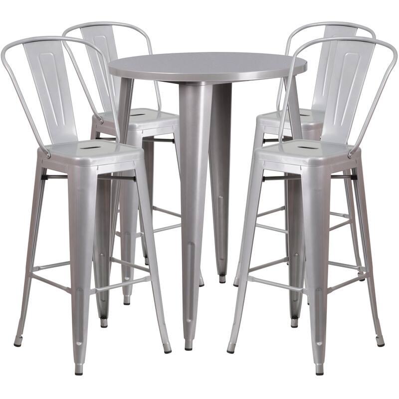 30'' Round Metal Indoor-Outdoor Bar Table Set with 4 Cafe Stools - 30"W x 30"D x 41"H