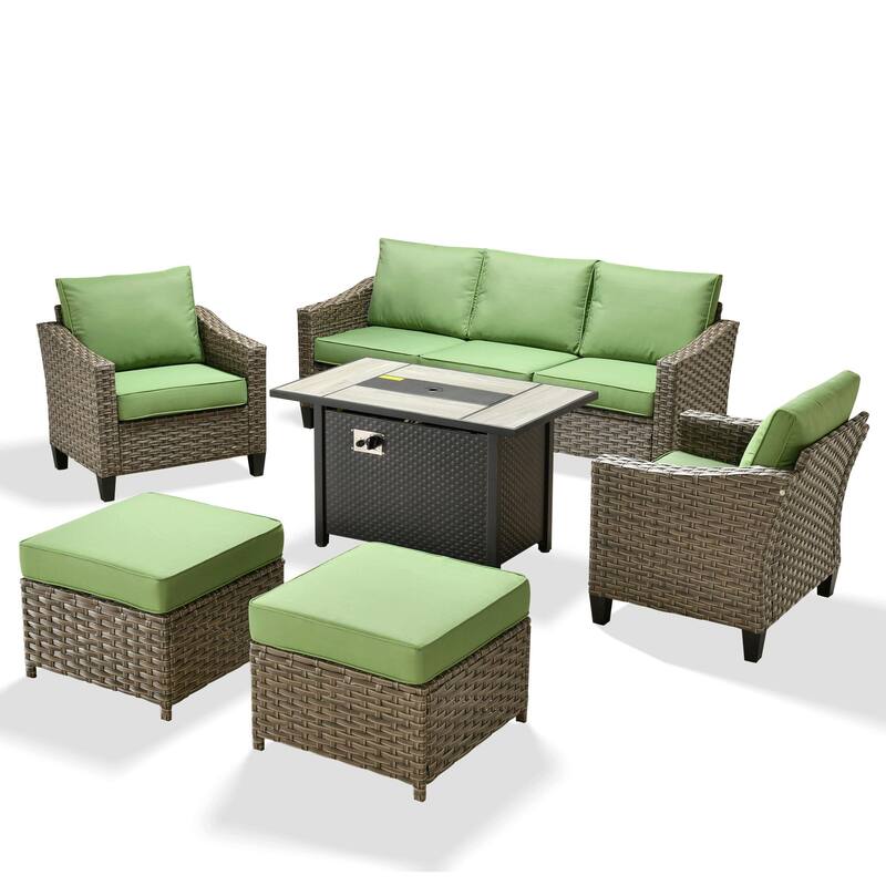 ​​OVIOS 6-Piece Outdoor Wicker Set with Fire Pit Table​