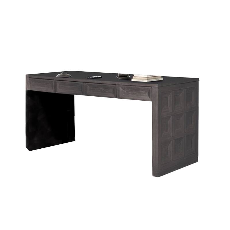 Kizie Writing Desk, 4 Drawers, Black Rubberwood, Rectangular 60 Inch