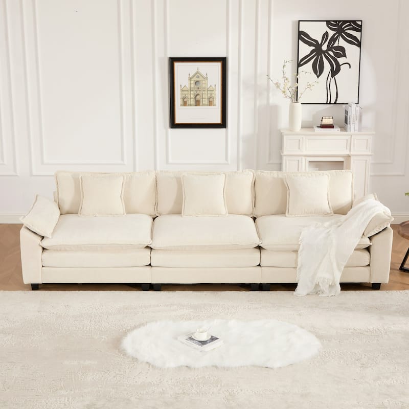 Modular Deep Seat Sectional Sofa 3 Seater Chenille Upholstered Couch