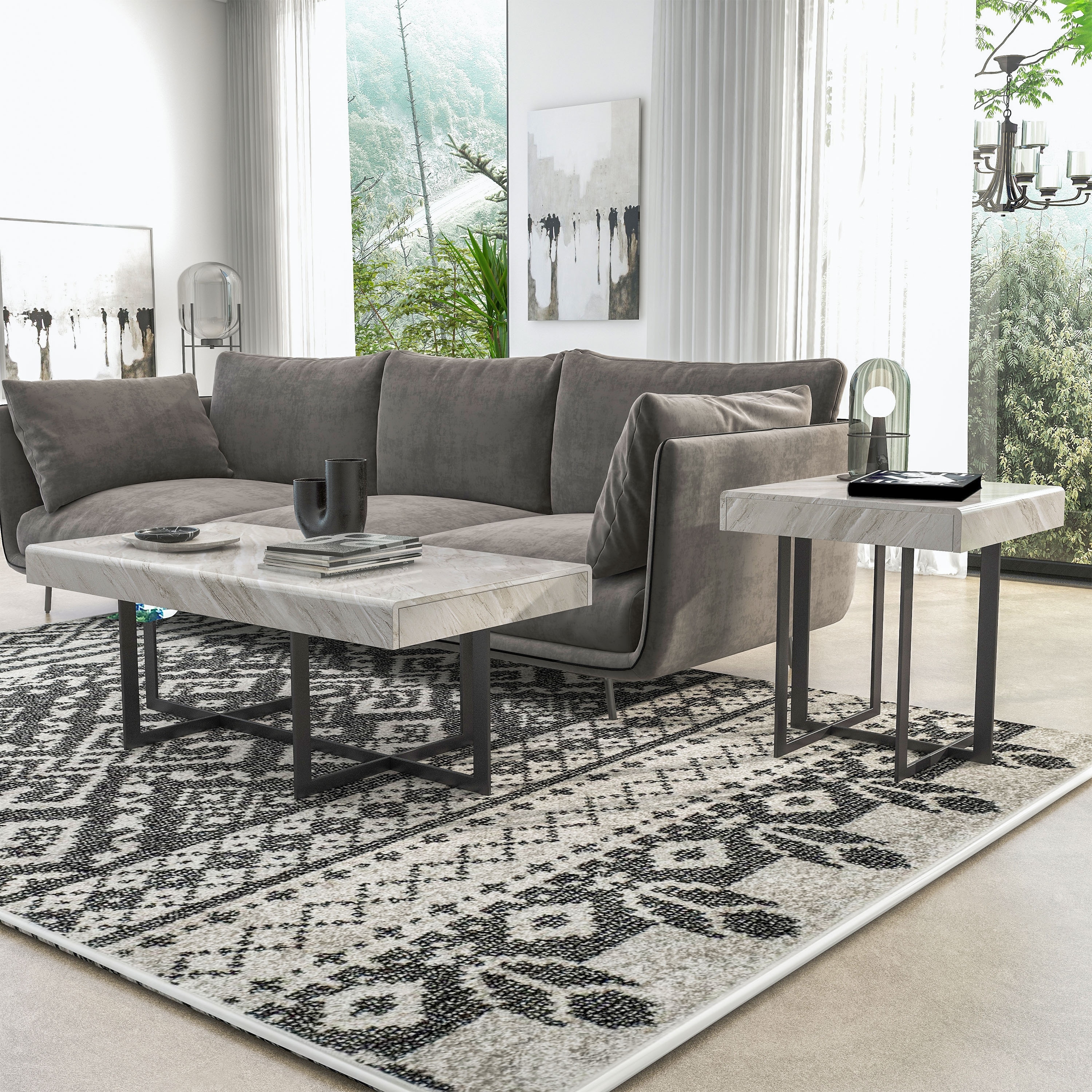 Furniture of America Granala Contemporary Steel 2-Piece Storage Coffee Table Set