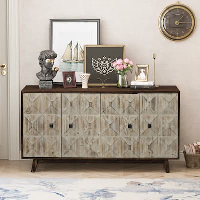 59.84" 4 Doors Vintage Sideboard ,Freestanding Sideboard Storage Cabinet Entryway Floor Cabinet