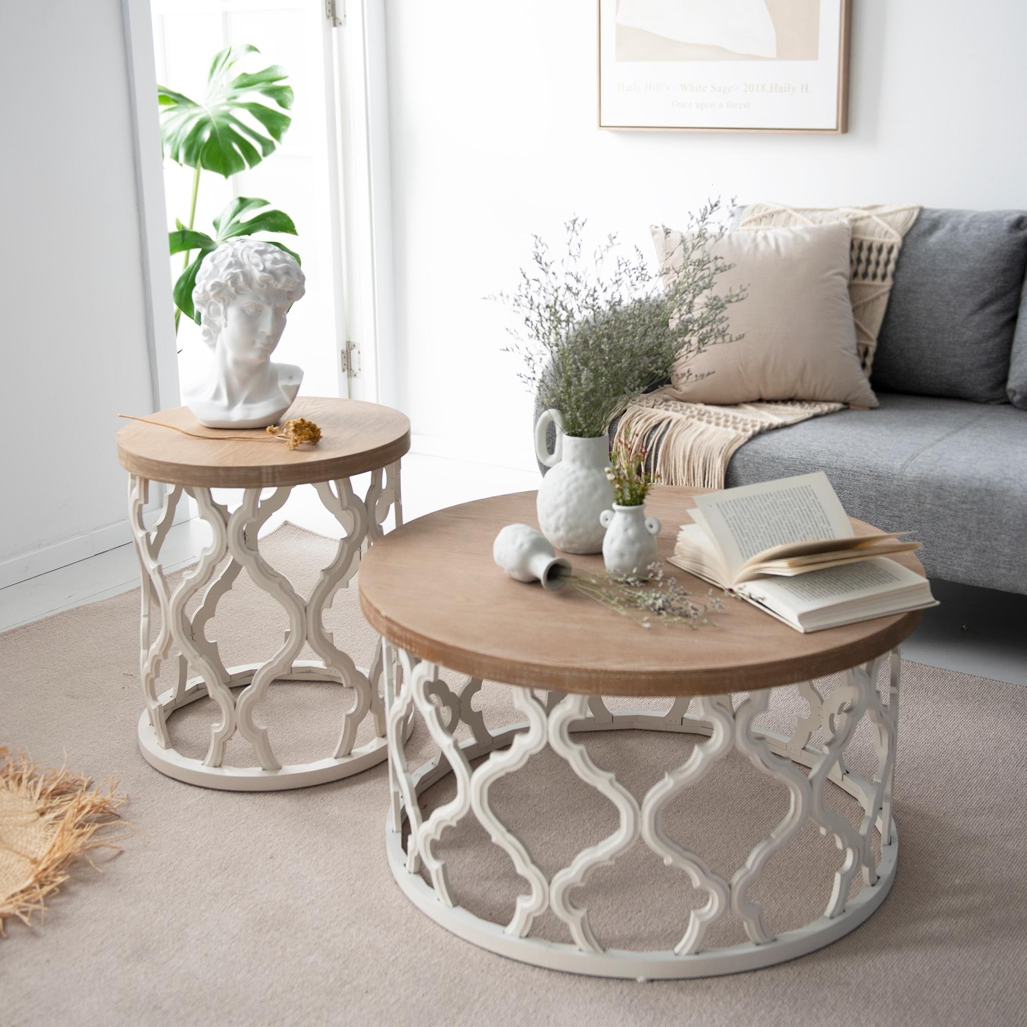 COZAYH Rustic Table Distressed Wood Top Side Table with