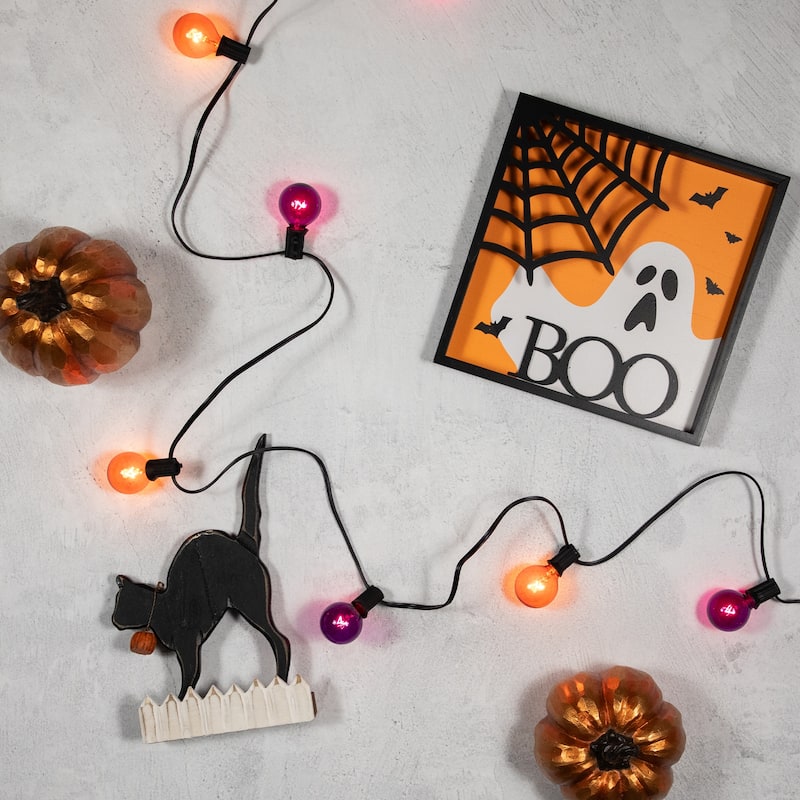 G40 Globe Christmas Lights - Orange and Purple - 9' Black Wire - 10ct