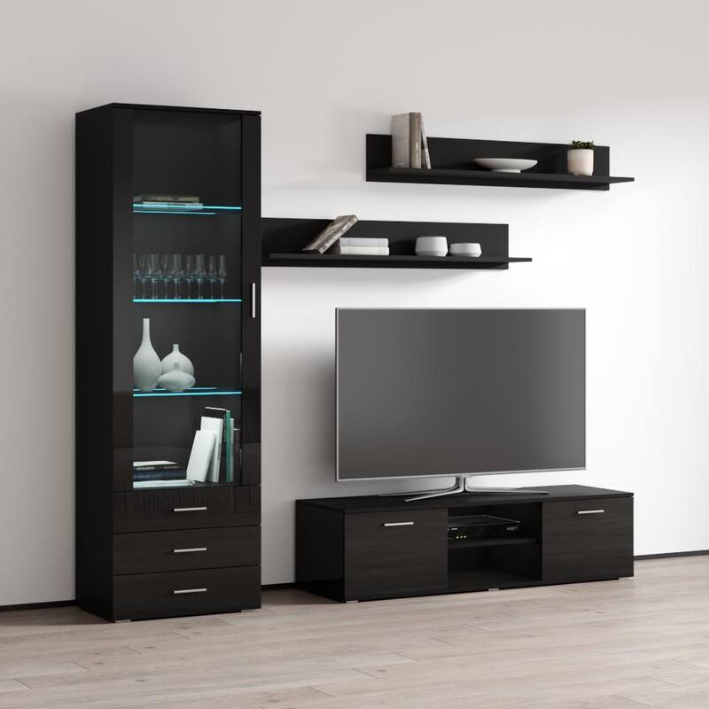 Soho 7 Modern Wall Unit Entertainment Center with 16 Color LED Lights