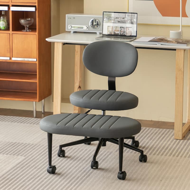 Ergonomic Office Chair-Multi-Position Cross Legged Design, Swivel Meditation Desk Chair with Back Support & Rolling Base - Grey