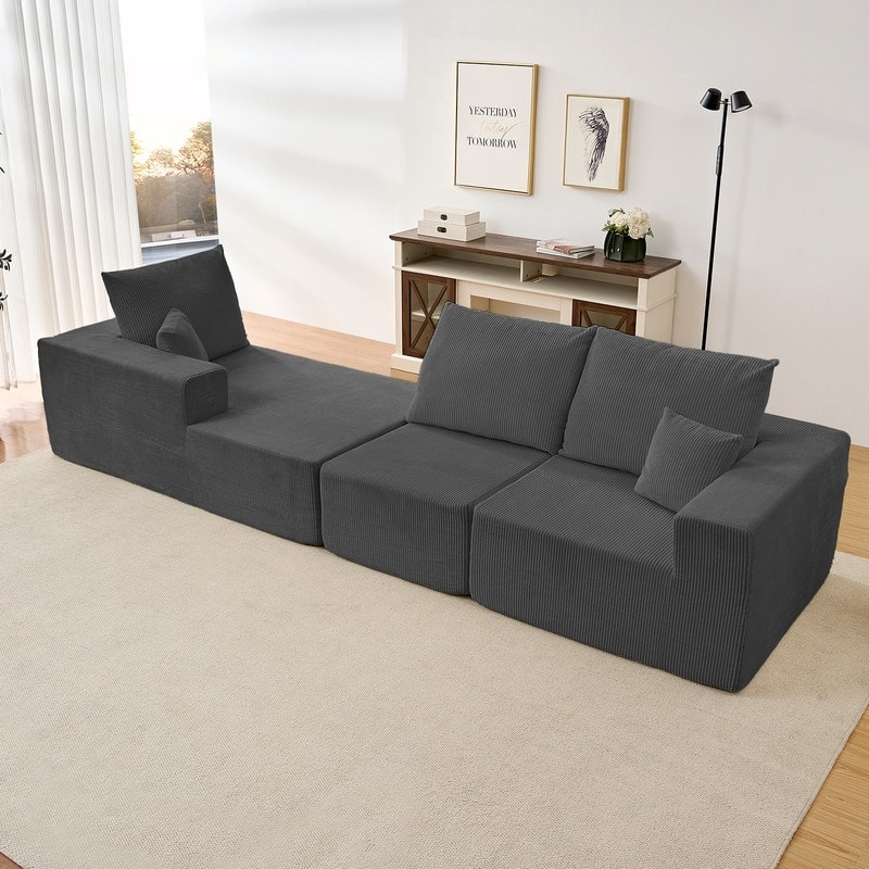 Mixoy W108"Corduroy Fabric Sectional Couch,3-Pieces Free-Combined Cloud Modular Modern L-Shaped Sofa with Chaise Lounge