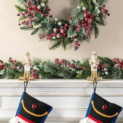 Glitzhome Set of 2 Christmas Resin Nutcracker Stocking Holder