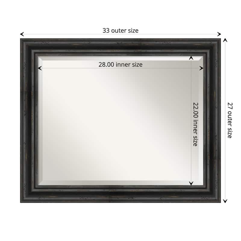 Beveled Wood Bathroom Wall Mirror - Rustic Pine Black Frame - Outer Size: 33 x 27 in