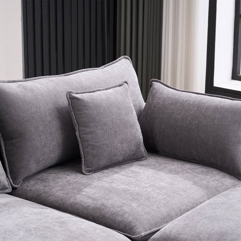 131.89" Chenille U-Shaped Sectional Sofa Bed with Sleeper & Iron Frame Support