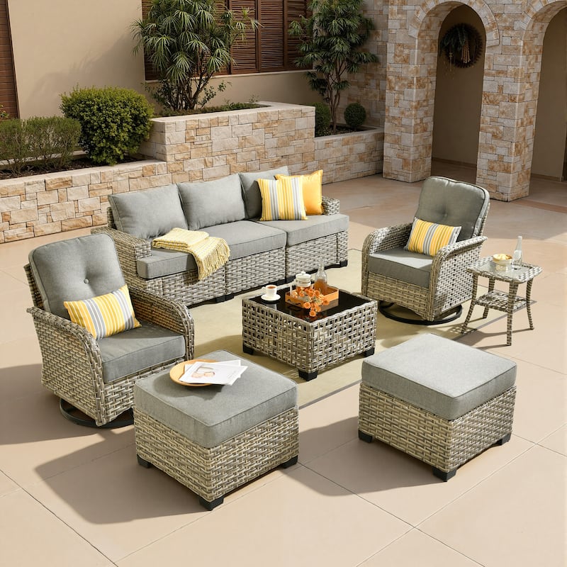 HOOOWOOO 9-piece Patio Swivel Chair Conversation Set - Dark Grey