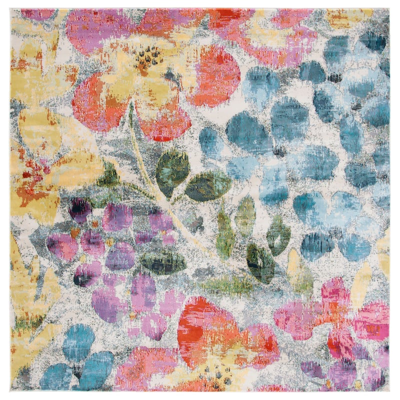 SAFAVIEH Lillian Shari Abstract Floral Rug - 3' Square - Blue/Yellow