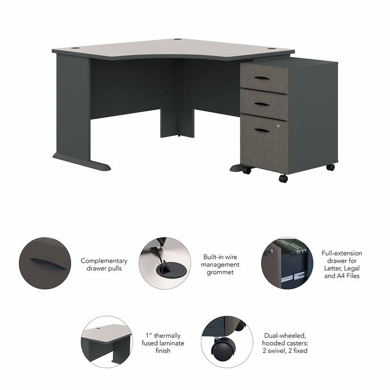 Bush Business Series A 48W Corner Desk with Mobile File Cabinet in Oak