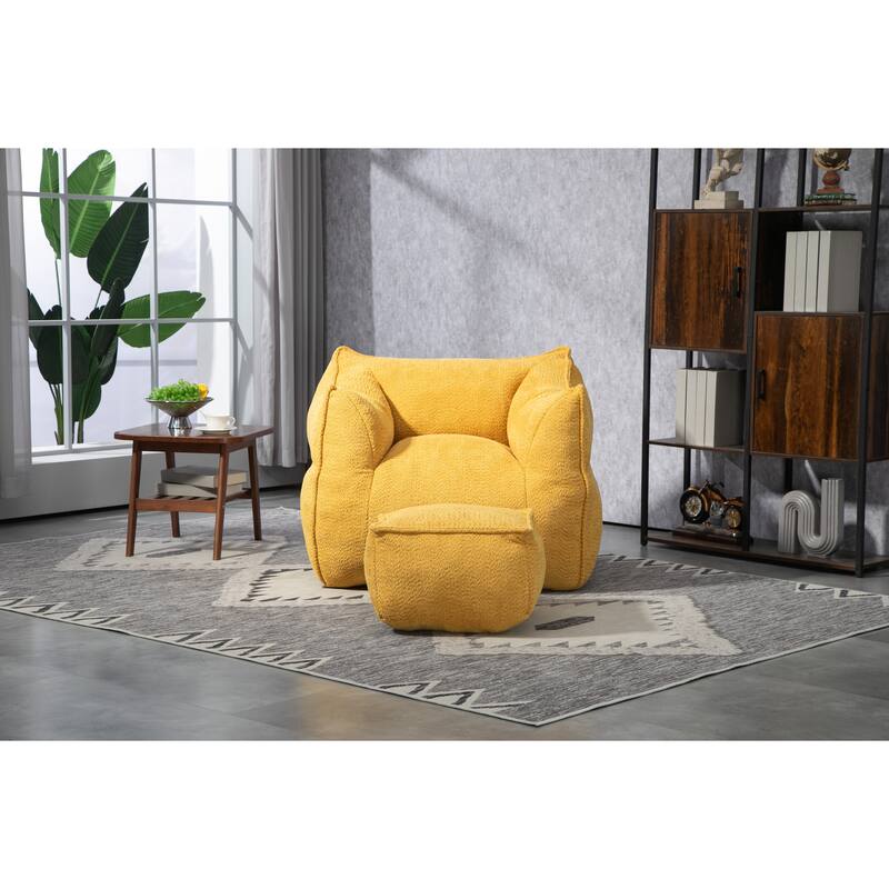 GDFStudio - COOLMORE Boucle Bean Bag Chair with Memory Foam Filling for Ultimate Comfort - Mustard yellow