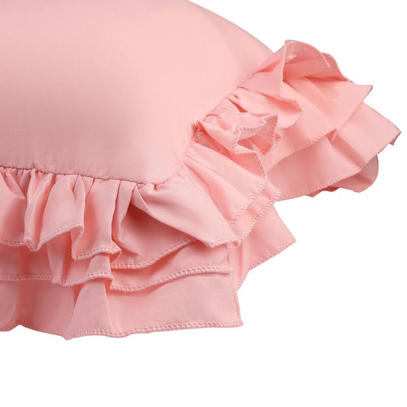 Triple Ruffle Pillowcases, Set of 2 Pillow Covers, Bedding Pillow Shams with Envelope Closure - Bean Paste Color