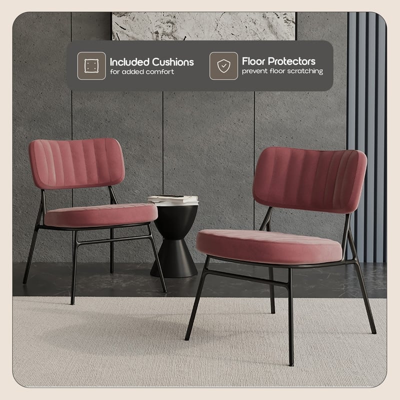 Marilane Modern Set of 2 Velvet Upholstered Accent Chairs with Sturdy Metal Legs for Home Office and Lounge Living Room