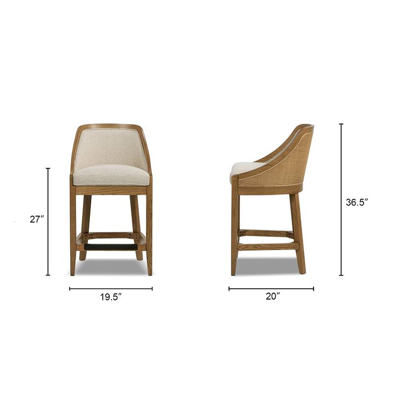 Jennifer Taylor Home Charleston 27" Cane Performance Fabric Upholstered Oak Counter Stool in Taupe Beige Textured Weave