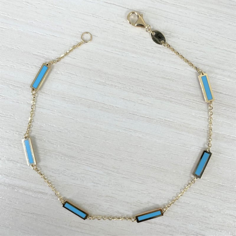 Joelle Collection Turquoise Stackable Bar Bracelet - 14K Gold Turquoise Bracelet