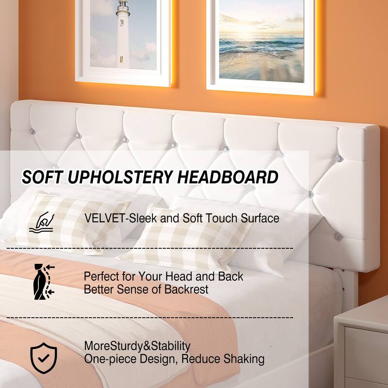 VECELO Upholstered Beds With Diamond Tufted Headboard Platform Bed Frame 7.9'' Under Bed Space