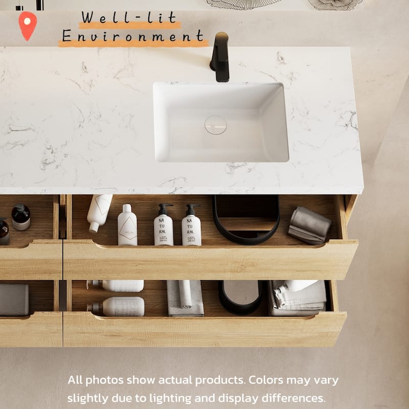 Prismis 60" 72" 84" Wall-Mount Premium Bathroom Vanity with Quartz Top