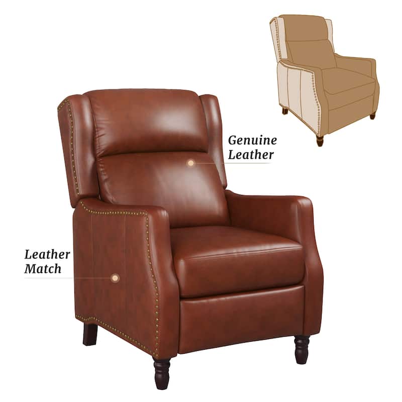 Modern Genuine Leather Push Back Recliner Adjustable Recliner Chair with 3-Position Seat