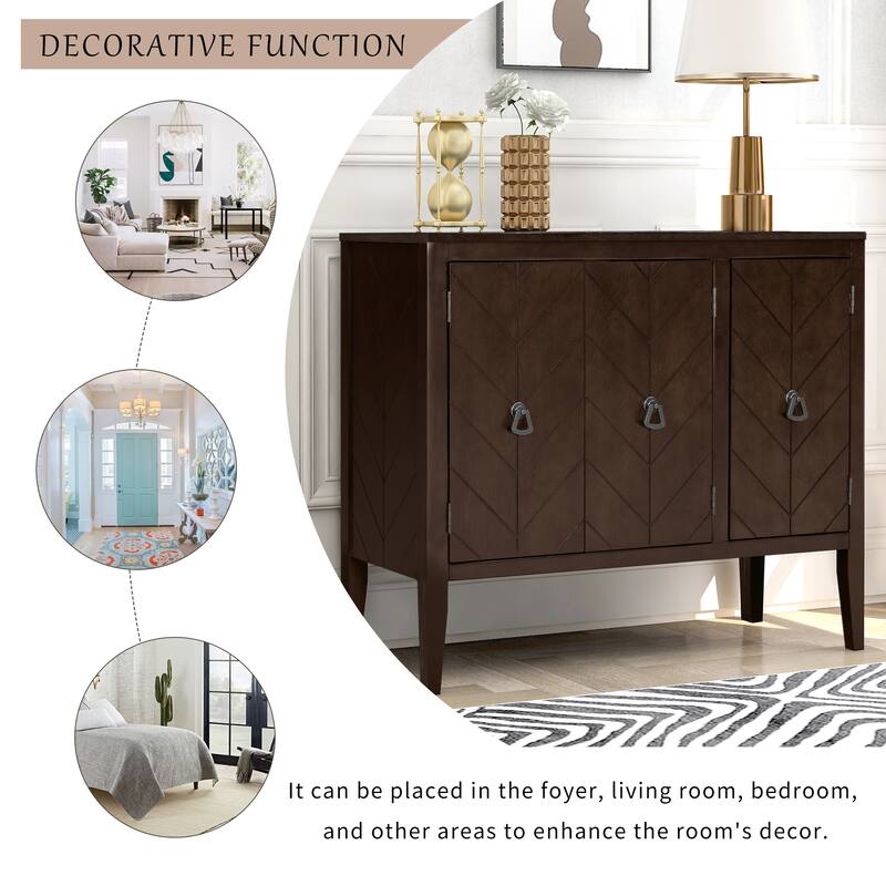 Sideboard Cabinet with 3 Metal Handles, Storage Cabinet with Adjustable Shelf, Buffet Cabinet with 4 Pine Legs