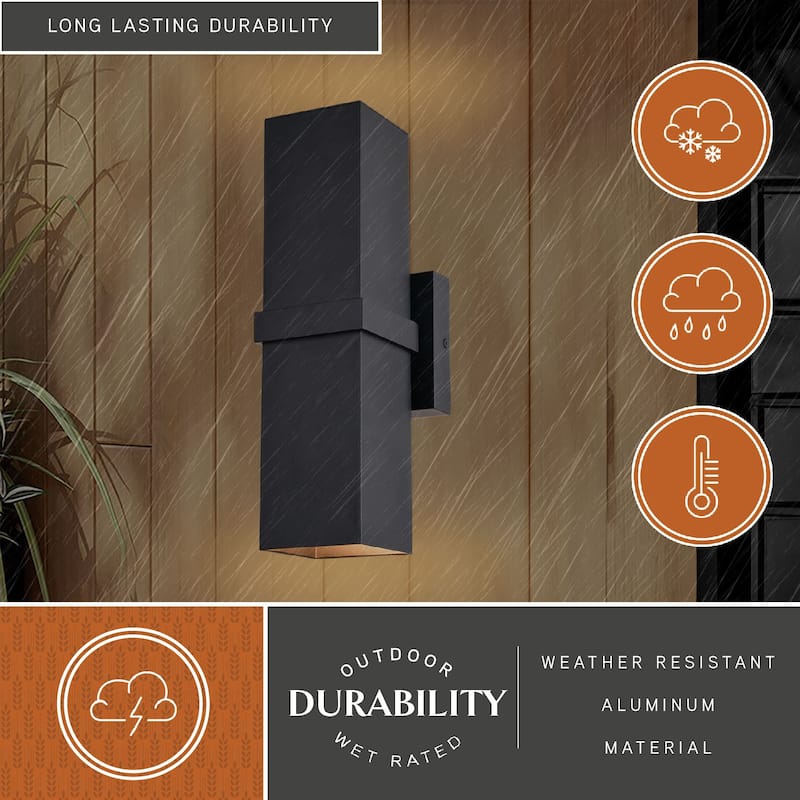 Lavage Aluminum 2 Light Black Contemporary Outdoor Wall Lamp - Up and Down Lighting - 4.75-in W x 14-in H x 5.5-in D
