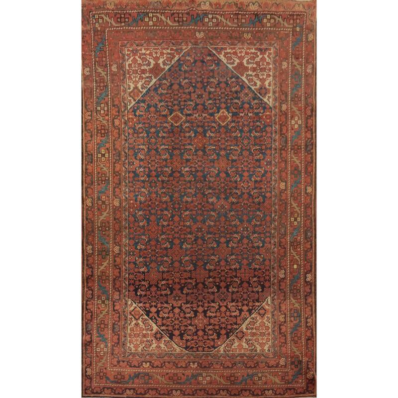 Hand Knotted Oriental 100% Wool Carpet Traditional Geometric Navy Blue & Blues Malayer Area Rug - 6' 8'' X 4' 4''