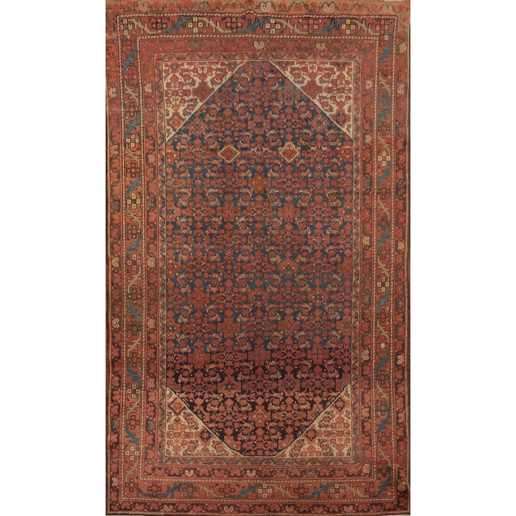 Hand Knotted Oriental 100% Wool Carpet Traditional Geometric Navy Blue & Blues Malayer Area Rug - 6' 8'' X 4' 4''