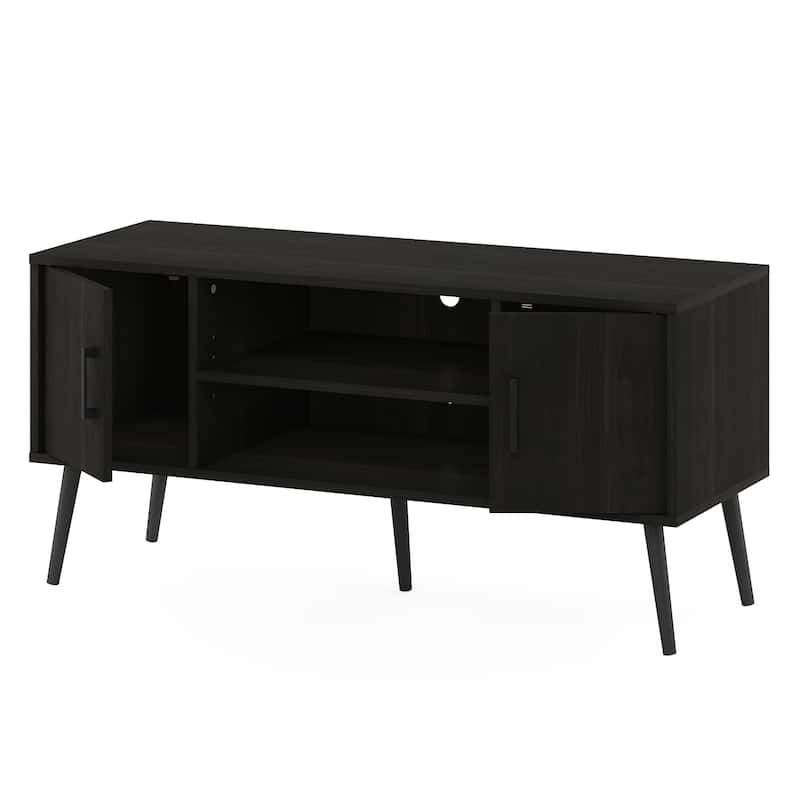 Furinno Claude Mid Century Style TV Stand with Wood Legs, Two Cabinets - Espresso