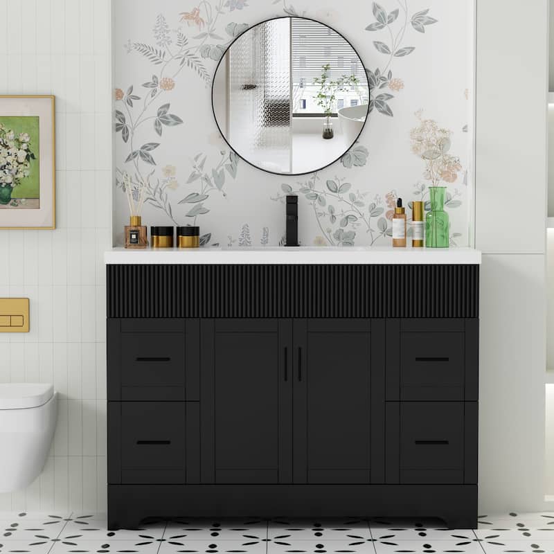 Modern 24/30/36/48" Wave-Line Bathroom Vanity Set with Sink & Faucet - 48"-Green Single Sink - 48" Single Sink