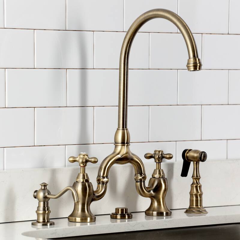 English Country Bridge Kitchen Faucets with Brass Sprayer