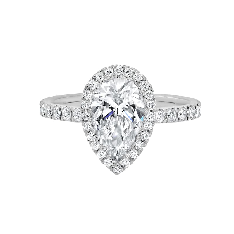 Auriya 14k Gold 5 3/4ctw Pear-shaped Lab grown Halo Diamond Engagement Ring (E-F VS) - White - 7.5